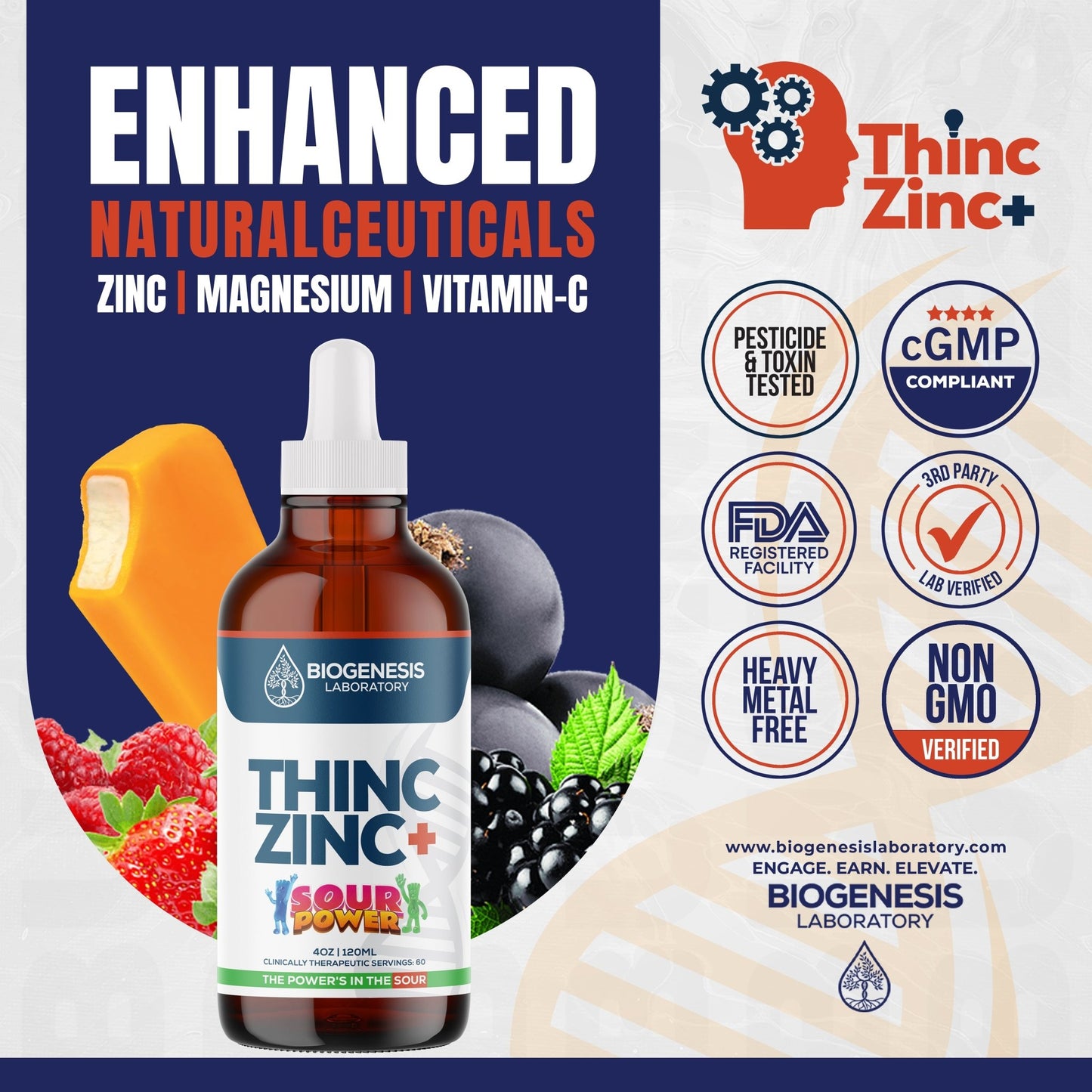ThincZinc Plus | Organic Liquid Zinc, Magnesium, and Vitamin C Drops in MCT & Black Currant Berry Oil, 4oz | 120ml - BioGenesis Laboratory