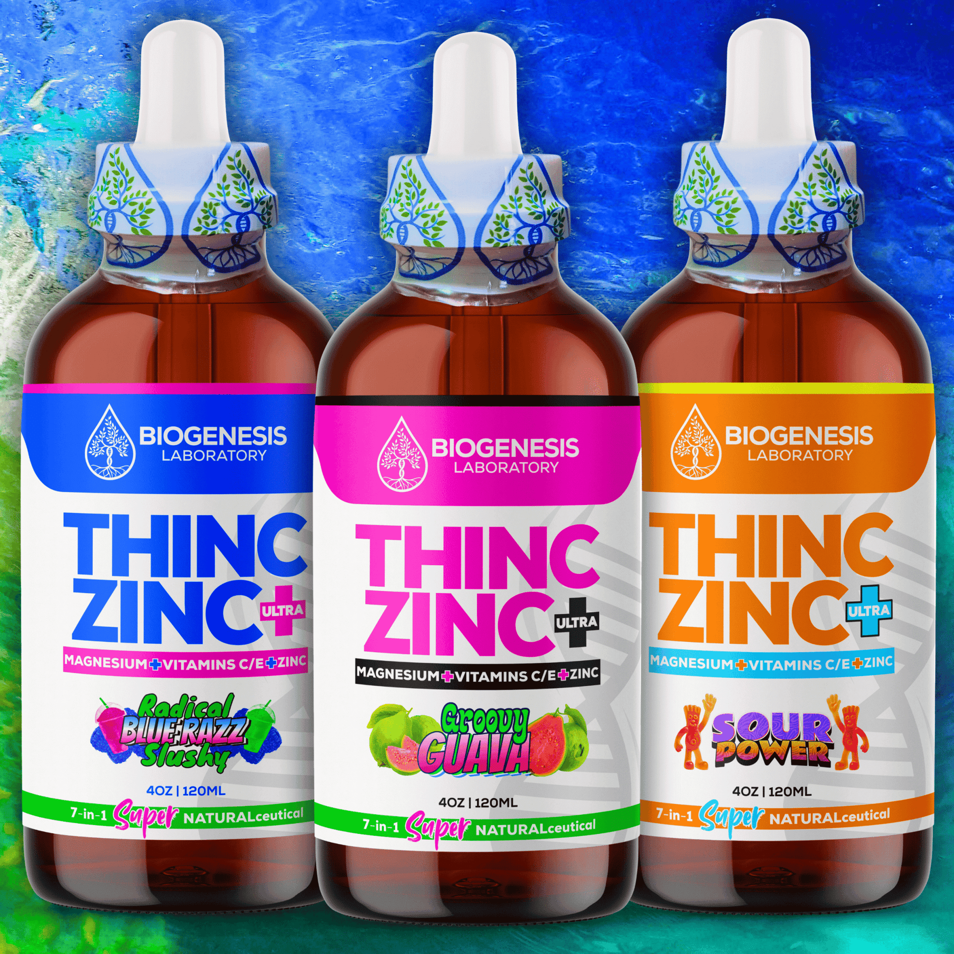 ThincZinc+ ULTRA | 7 - in - 1 Organic Chelated Zinc, Magnesium, Camu Vitamin - C, and Vitamin - E in MCT & Black Currant Berry Oil, 4oz | 120ml - BioGenesis Laboratory