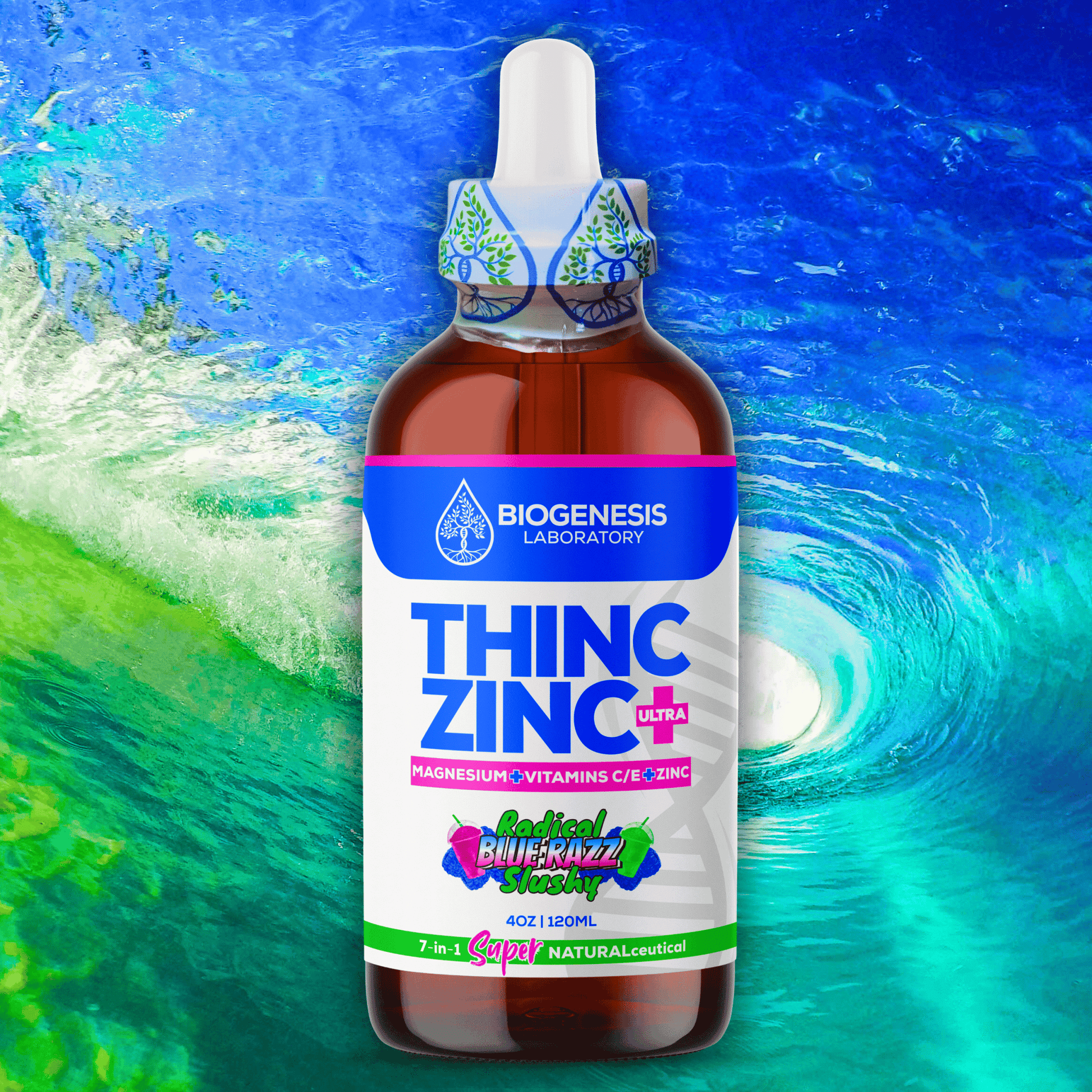 ThincZinc+ ULTRA | 7 - in - 1 Organic Chelated Zinc, Magnesium, Camu Vitamin - C, and Vitamin - E in MCT & Black Currant Berry Oil, 4oz | 120ml - BioGenesis Laboratory