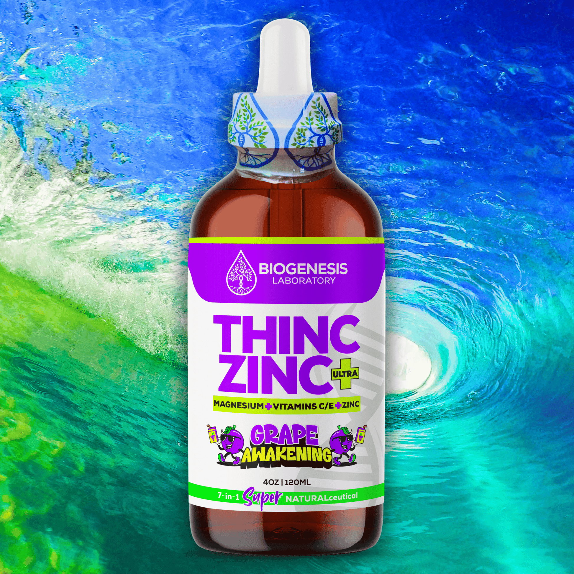 ThincZinc+ ULTRA | 7 - in - 1 Organic Chelated Zinc, Magnesium, Camu Vitamin - C, and Vitamin - E in MCT & Black Currant Berry Oil, 4oz | 120ml - BioGenesis Laboratory