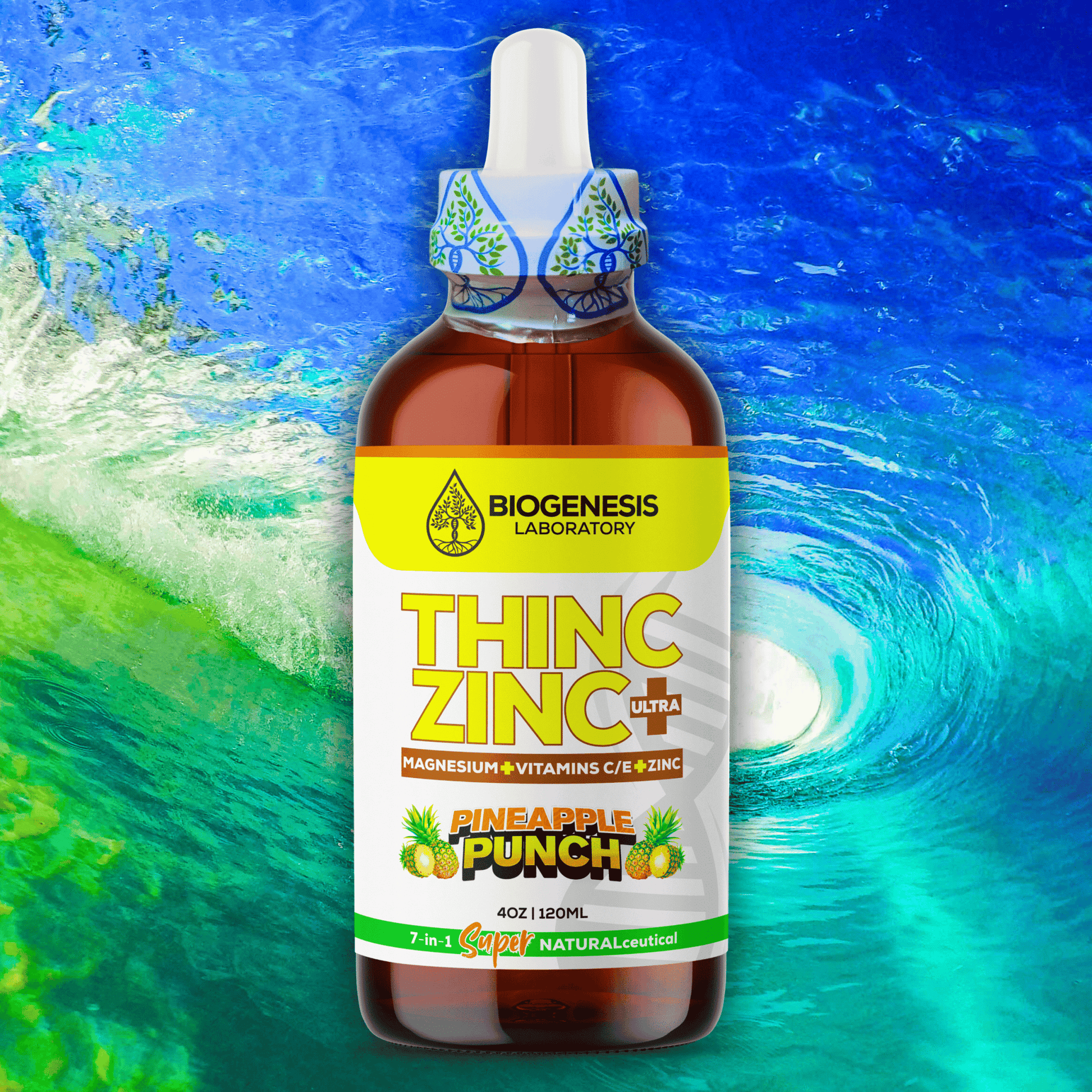 ThincZinc+ ULTRA | 7 - in - 1 Organic Chelated Zinc, Magnesium, Camu Vitamin - C, and Vitamin - E in MCT & Black Currant Berry Oil, 4oz | 120ml - BioGenesis Laboratory