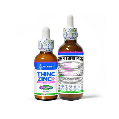 ThincZinc+ ULTRA | 7 - in - 1 Organic Chelated Zinc, Magnesium, Camu Vitamin - C, and Vitamin - E in MCT & Black Currant Berry Oil | 4oz, 120mL - BioGenesis Laboratory