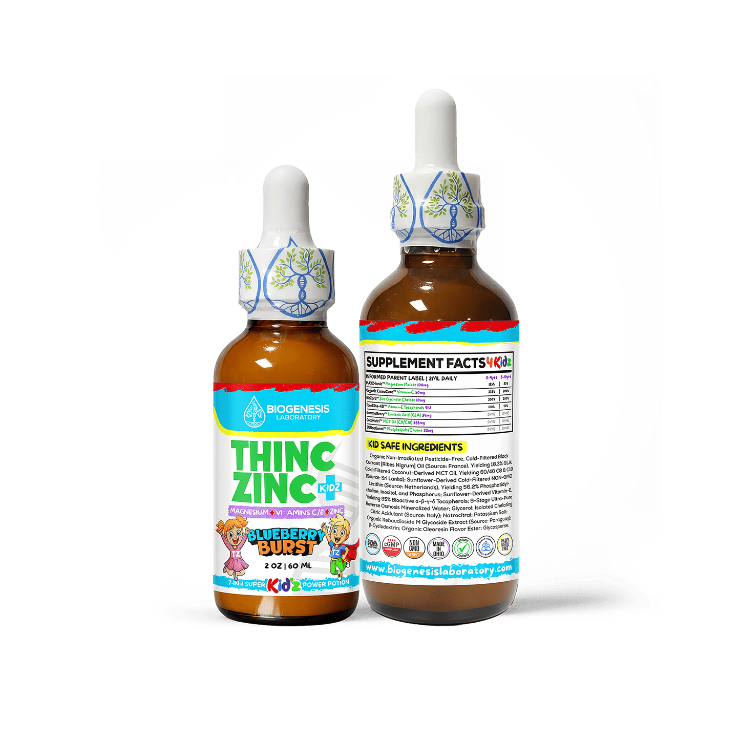 ThincZinc+ ULTRA | 7 - in - 1 Organic Chelated Zinc, Magnesium, Camu Vitamin - C, and Vitamin - E in MCT & Black Currant Berry Oil | 4oz, 120mL - BioGenesis Laboratory