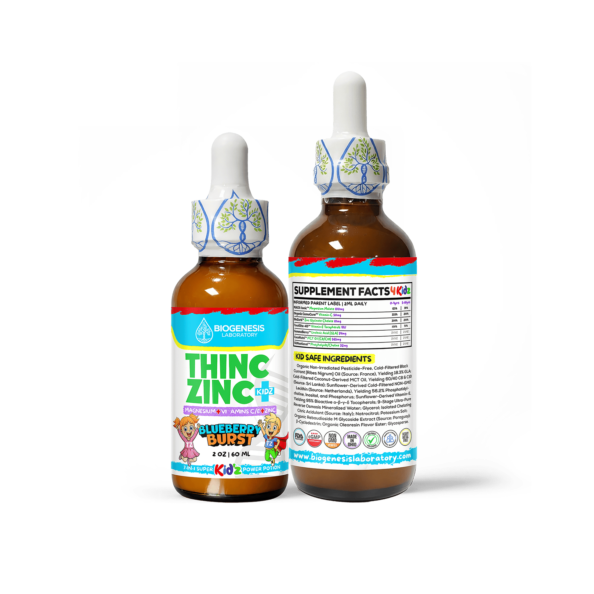 ThincZinc+ ULTRA | 7 - in - 1 Organic Chelated Zinc, Magnesium, Camu Vitamin - C, and Vitamin - E in MCT & Black Currant Berry Oil | 4oz, 120mL - BioGenesis Laboratory