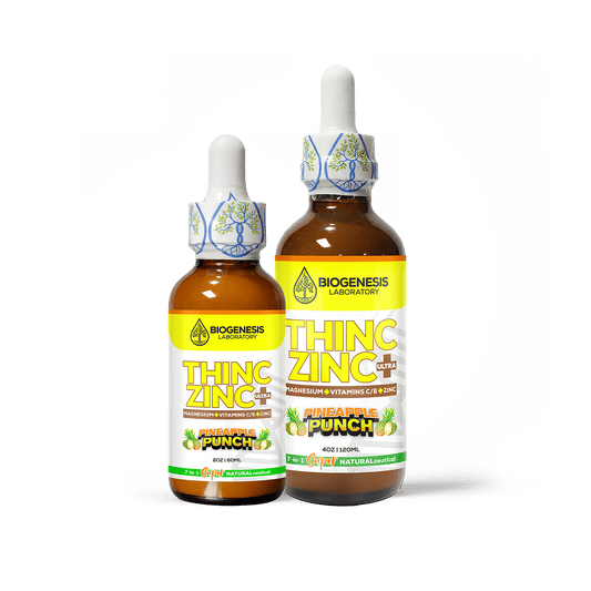 ThincZinc+ ULTRA | 7 - in - 1 Organic Chelated Zinc, Magnesium, Camu Vitamin - C, and Vitamin - E in MCT & Black Currant Berry Oil | 4oz, 120mL - BioGenesis Laboratory