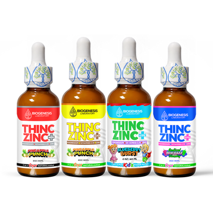 ThincZinc+ ULTRA | 7 - in - 1 Organic Chelated Zinc, Magnesium, Camu Vitamin - C, and Vitamin - E in MCT & Black Currant Berry Oil | 4oz, 120mL - BioGenesis Laboratory