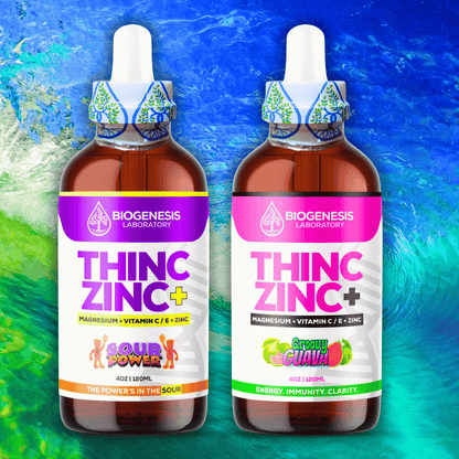 ThincZinc+ ULTRA | 7 - in - 1 Organic Chelated Zinc, Magnesium, Camu Vitamin - C, and Vitamin - E in MCT & Black Currant Berry Oil, 4oz | 120ml - BioGenesis Laboratory