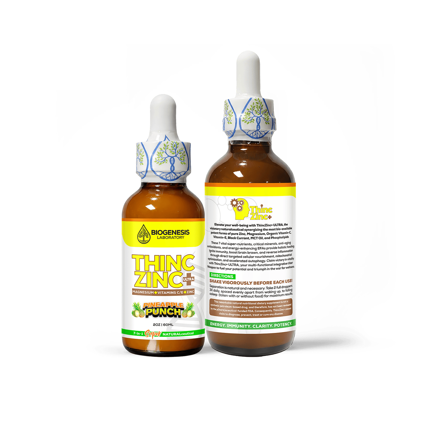 ThincZinc+ ULTRA | 7 - in - 1 Organic Chelated Zinc, Magnesium, Camu Vitamin - C, and Vitamin - E in MCT & Black Currant Berry Oil | 4oz, 120mL - BioGenesis Laboratory