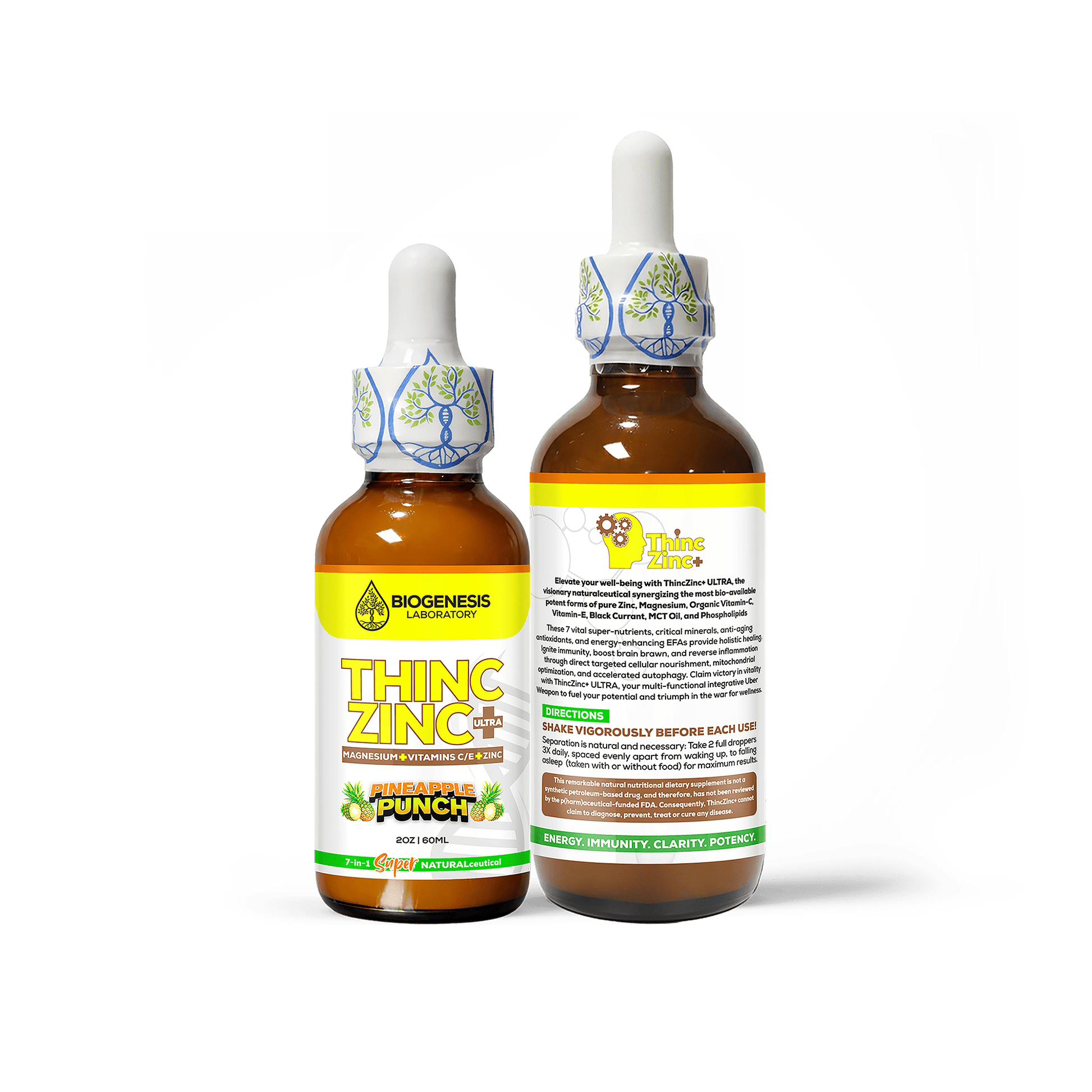 ThincZinc+ ULTRA | 7 - in - 1 Organic Chelated Zinc, Magnesium, Camu Vitamin - C, and Vitamin - E in MCT & Black Currant Berry Oil | 4oz, 120mL - BioGenesis Laboratory