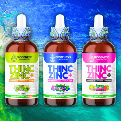 ThincZinc+ ULTRA | 7 - in - 1 Organic Chelated Zinc, Magnesium, Camu Vitamin - C, and Vitamin - E in MCT & Black Currant Berry Oil, 4oz | 120ml - BioGenesis Laboratory