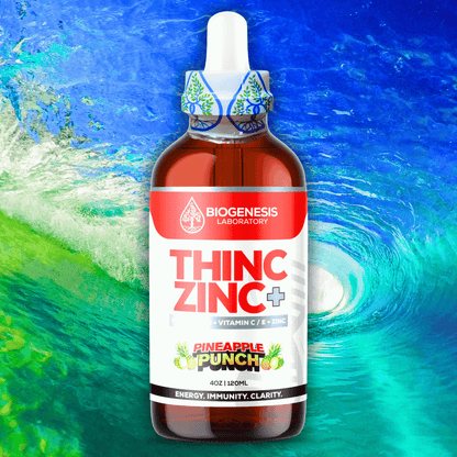 ThincZinc+ ULTRA | 7 - in - 1 Organic Chelated Zinc, Magnesium, Camu Vitamin - C, and Vitamin - E in MCT & Black Currant Berry Oil, 4oz | 120ml - BioGenesis Laboratory